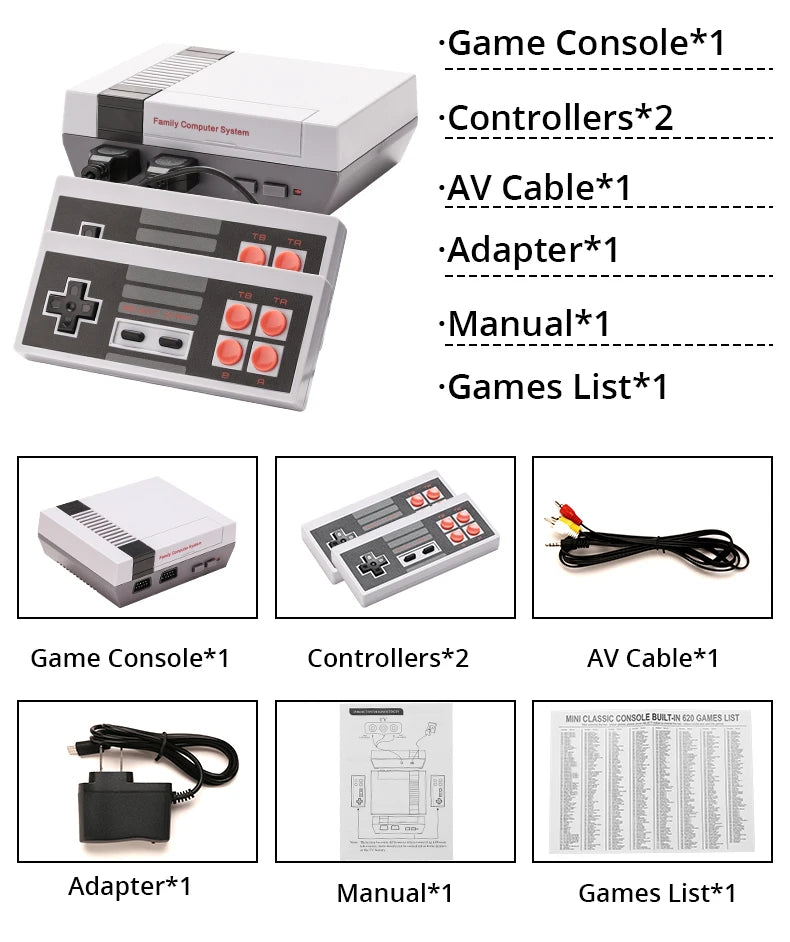 Consola de videojuegos Retro, consola de TV con salida AV, 500 juegos clásicos integrados, mando Dual para FC/ N ES