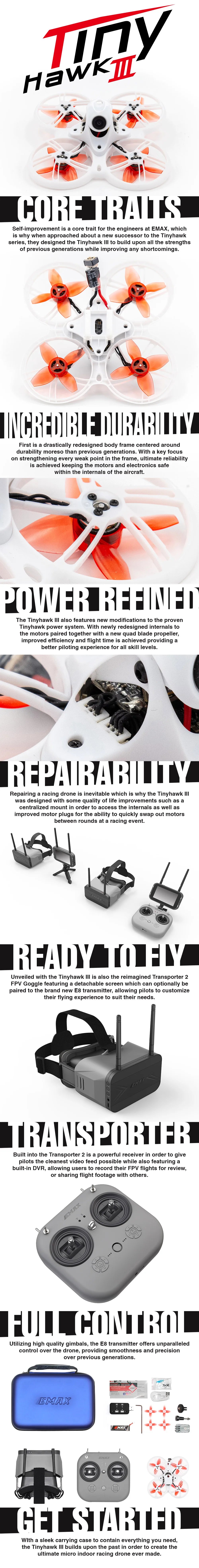 Dron RC FPV Tinyhawk III RTF, Cámara RunCam Nano 4, Transmisor VTX 1S-2S