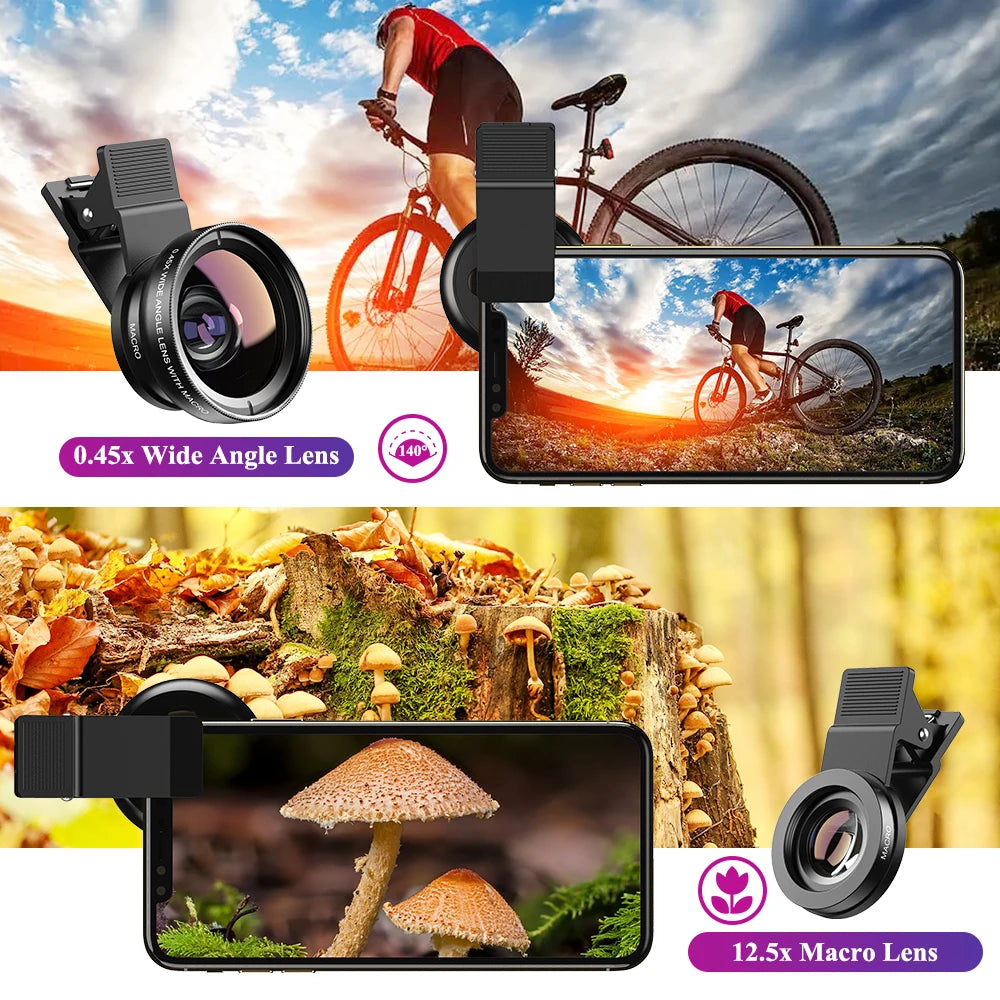 Kit Lente Macro 12.5x y Gran Angular 0.45x APEXEL para Móvil