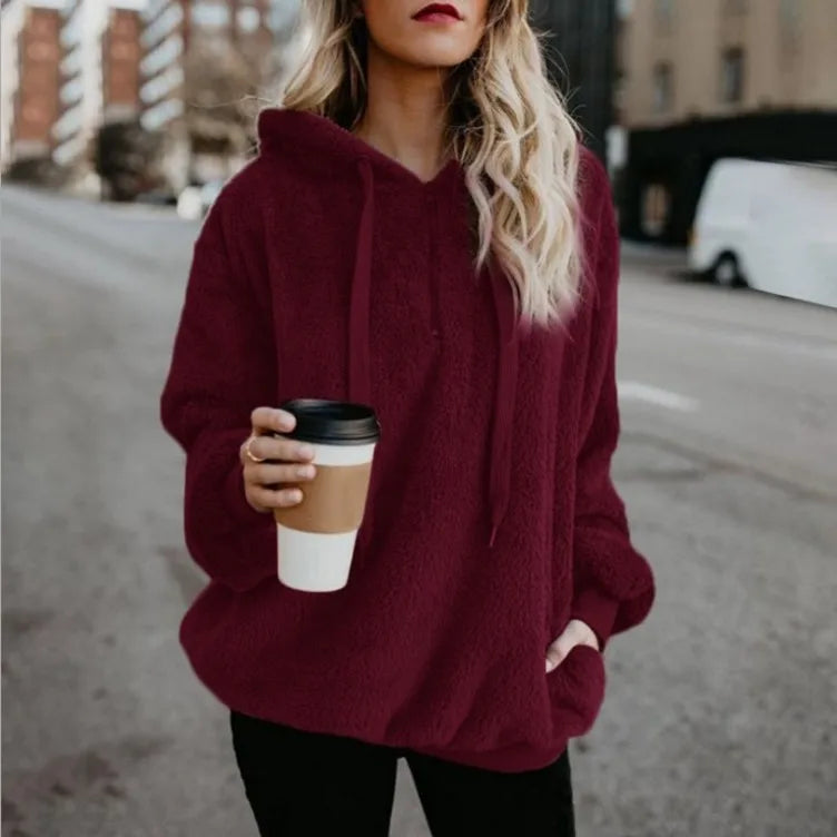 Suéter con capucha de manga larga para mujer, abrigo monocromático, tendencia de moda