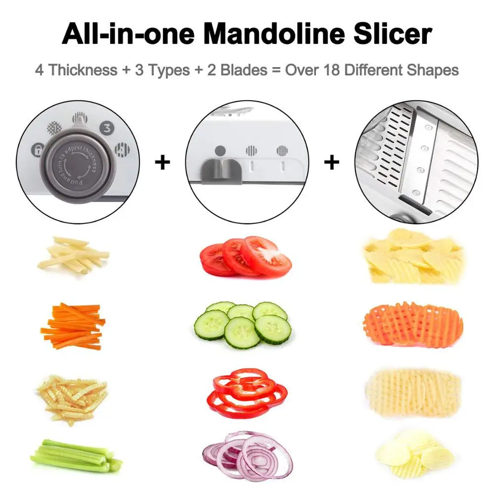 Rebanador de mandolina ajustable de acero inoxidable 18 tipos