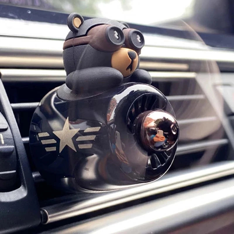 Ambientador para coche Bear Pilot Hélice giratoria Salida de aire Perfume Aroma Fragancia Diseño magnético