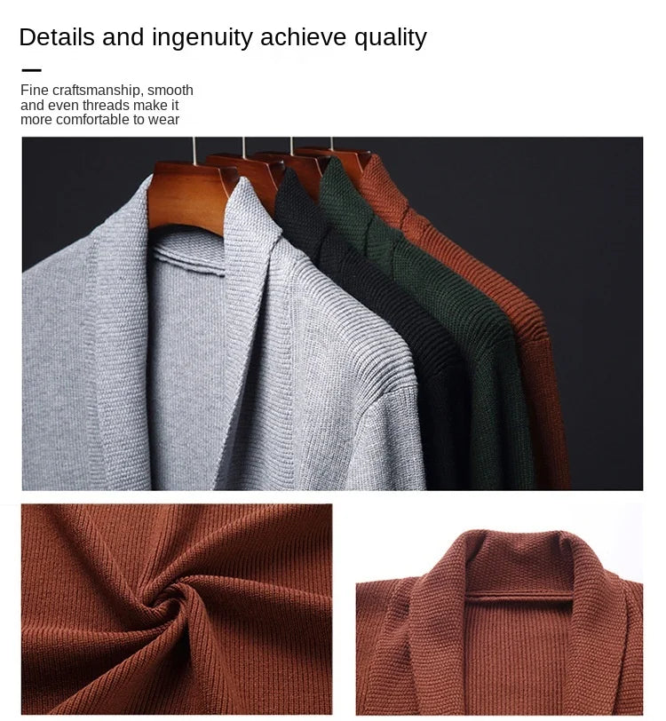 Cárdigan de punto ajustado de lana para hombre, ropa de calle de marca de alta calidad, suéter japonés, abrigos informales, chaqueta, ropa para hombre 2025