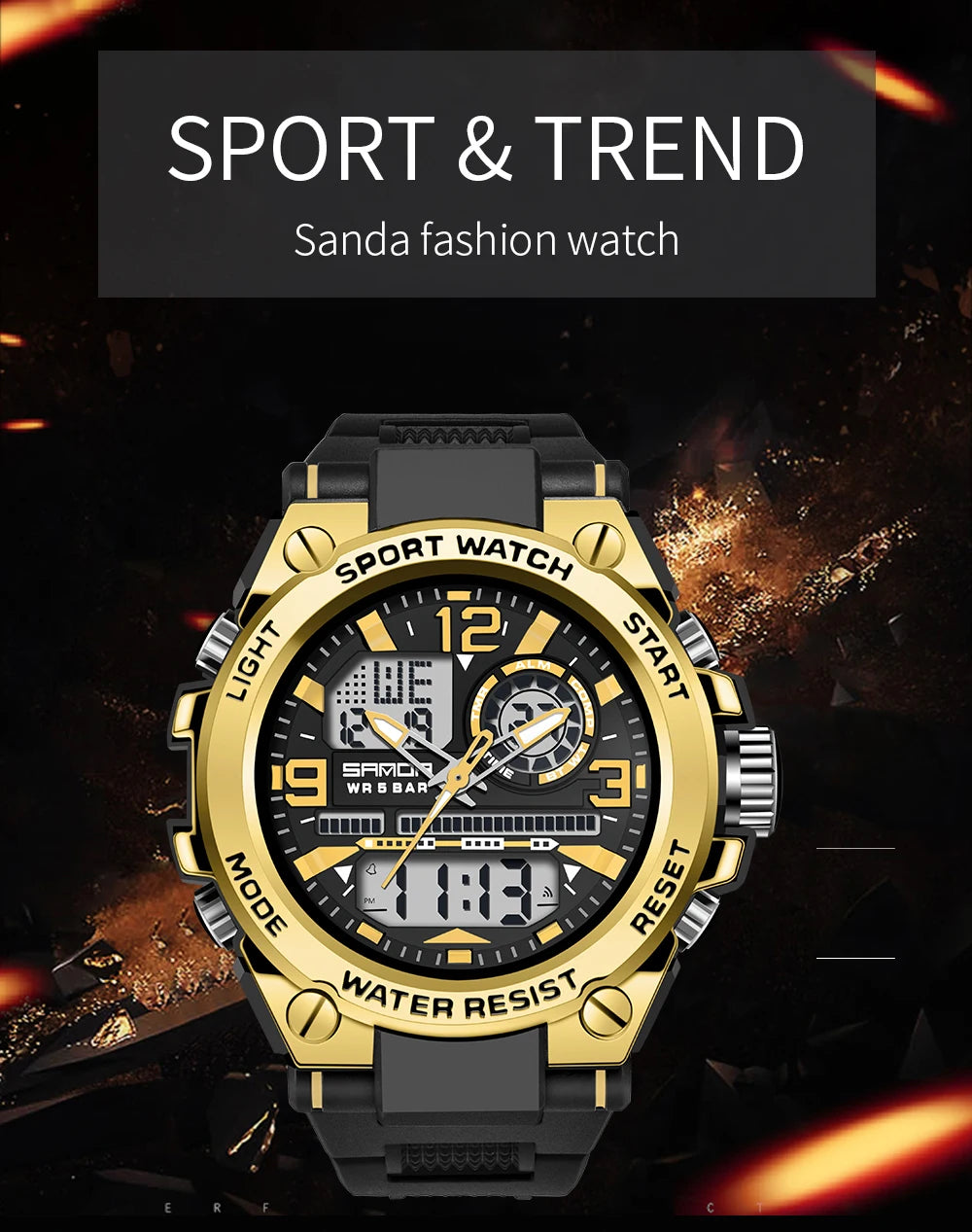 Reloj Militar SANDA Pantalla Dual LED Digital para Hombre
