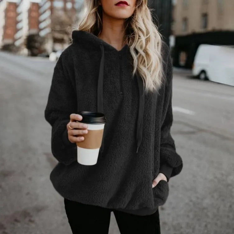 Suéter con capucha de manga larga para mujer, abrigo monocromático, tendencia de moda