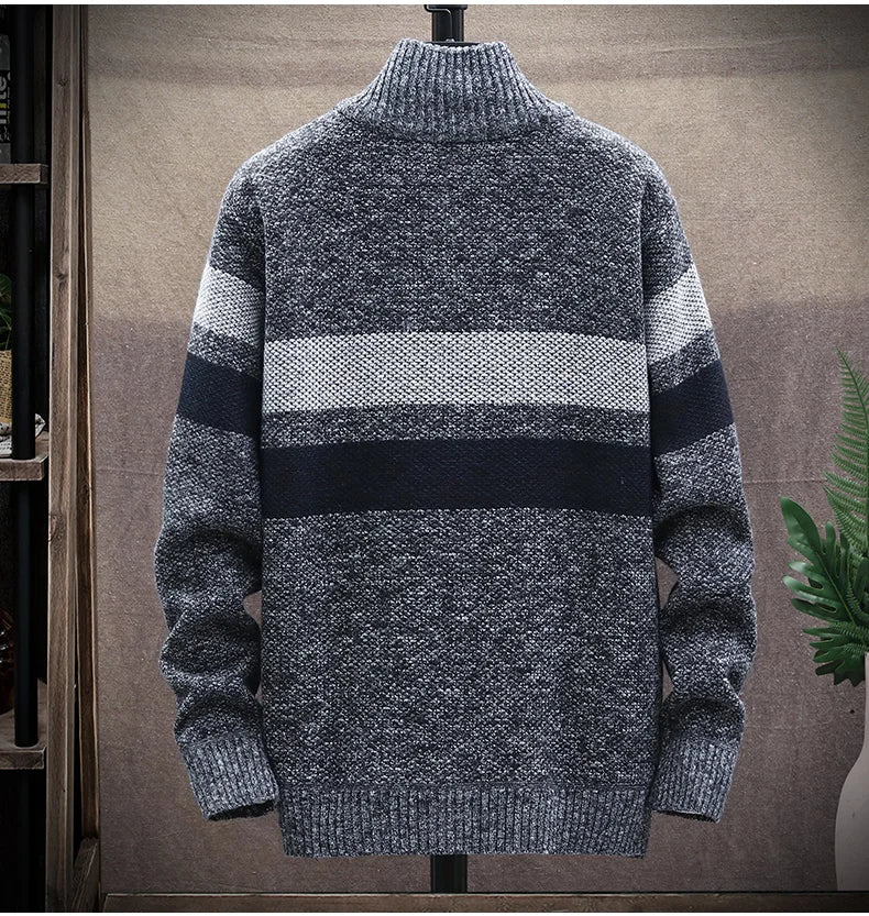 Cárdigan a Rayas con Cremallera para Hombre – Suéter de Punto Informal
