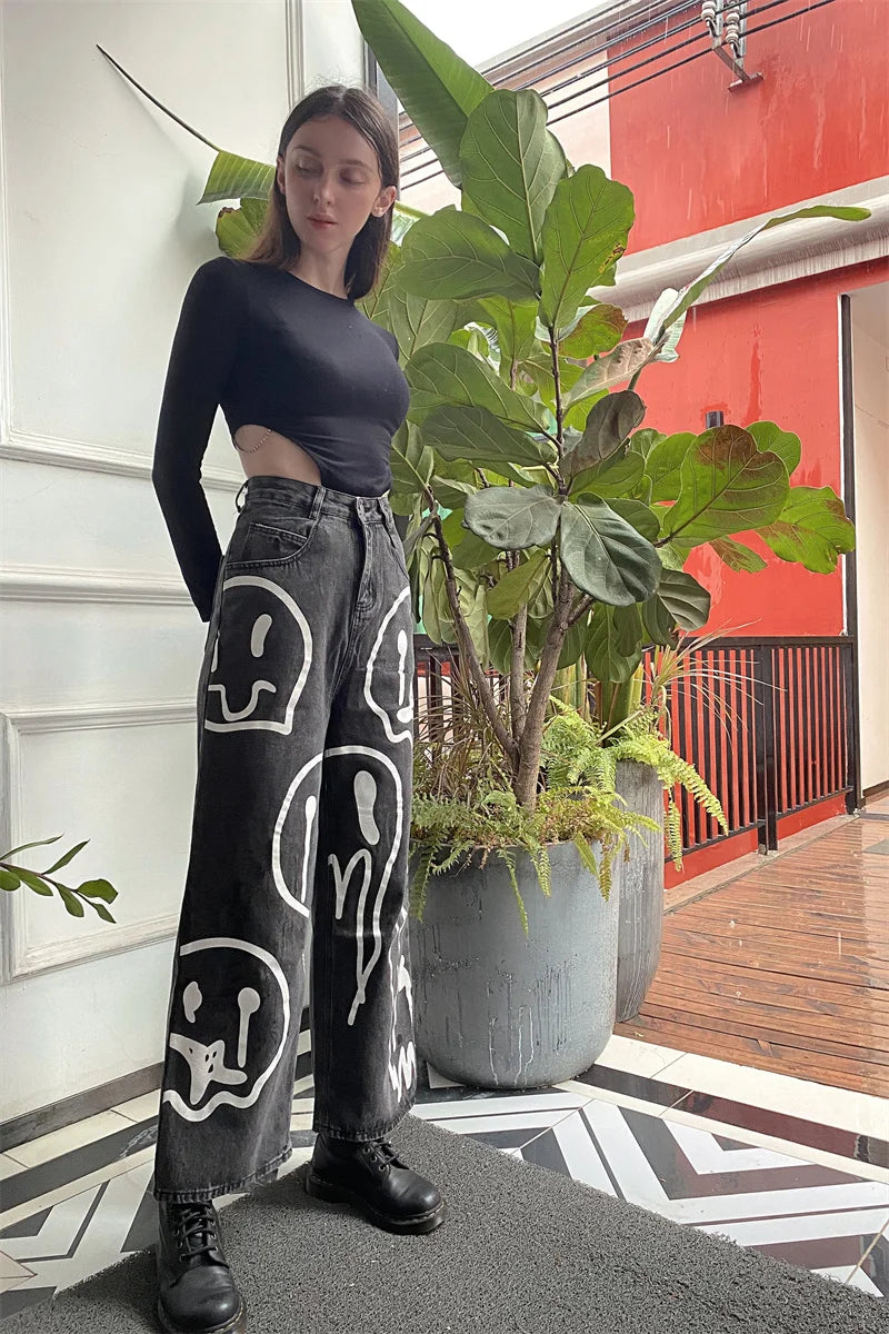 Pantalones Vaqueros Holgados de Pierna Ancha para Mujer, Hip-Hop Informales