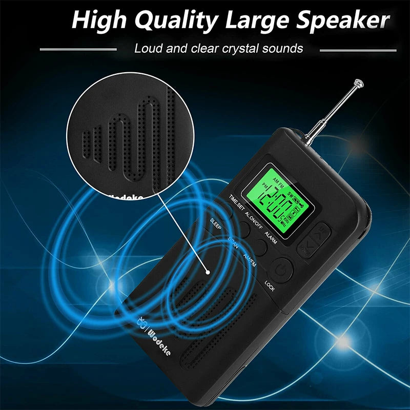 Mini Radio Portátil AM FM de Bolsillo con Altavoz y Despertador