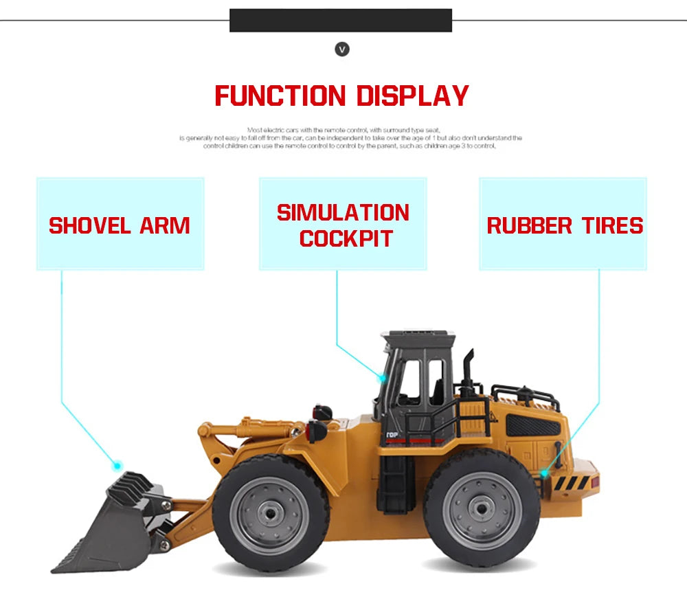 Tractor RC 1:18 con Pala Huina Juguete de Control Remoto