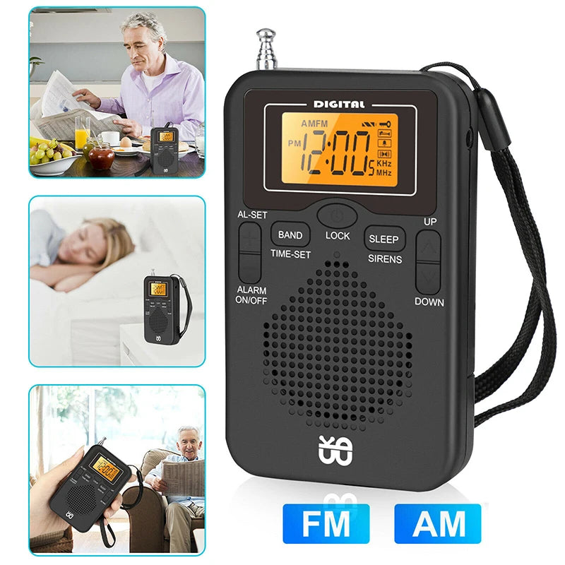 Mini Radio Portátil AM FM de Bolsillo con Altavoz y Despertador