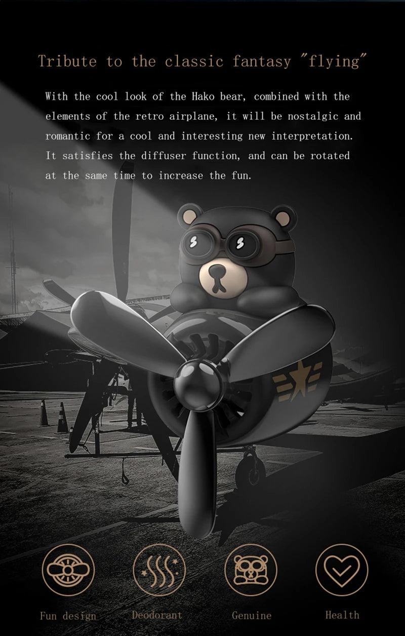 Ambientador para coche Bear Pilot Hélice giratoria Salida de aire Perfume Aroma Fragancia Diseño magnético