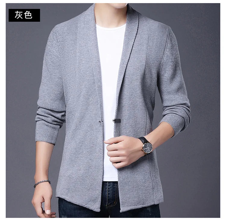 Cárdigan de punto ajustado de lana para hombre, ropa de calle de marca de alta calidad, suéter japonés, abrigos informales, chaqueta, ropa para hombre 2025