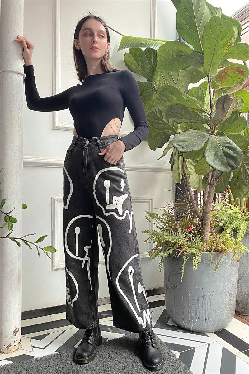Pantalones Vaqueros Holgados de Pierna Ancha para Mujer, Hip-Hop Informales