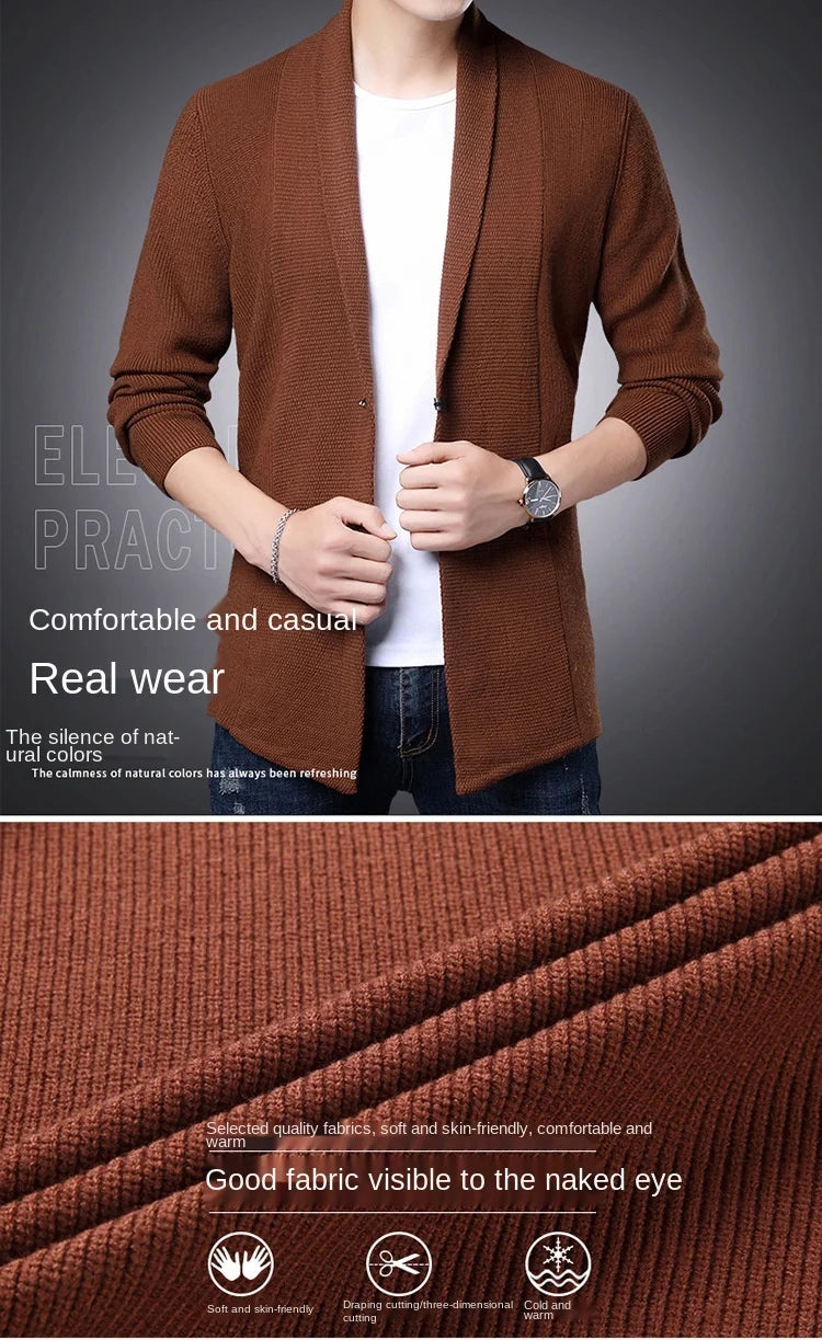 Cárdigan de punto ajustado de lana para hombre, ropa de calle de marca de alta calidad, suéter japonés, abrigos informales, chaqueta, ropa para hombre 2025