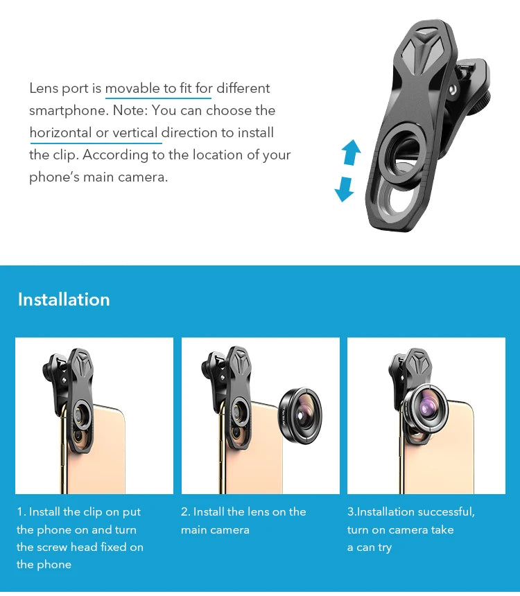 Lente Ojo de Pez APEXEL HD 195 Grados para iPhone y Smartphones Android