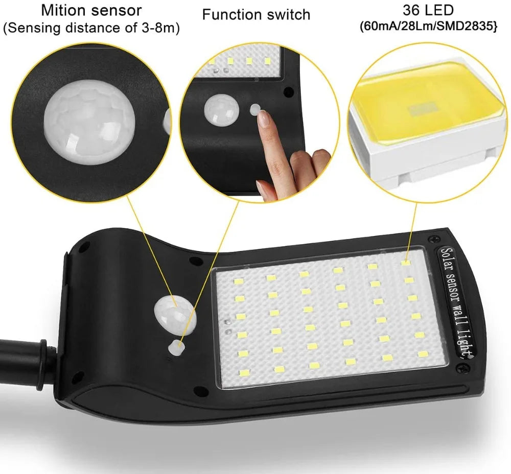 Lámpara Solar LED para Exterior con Sensor de Movimiento 36 LED