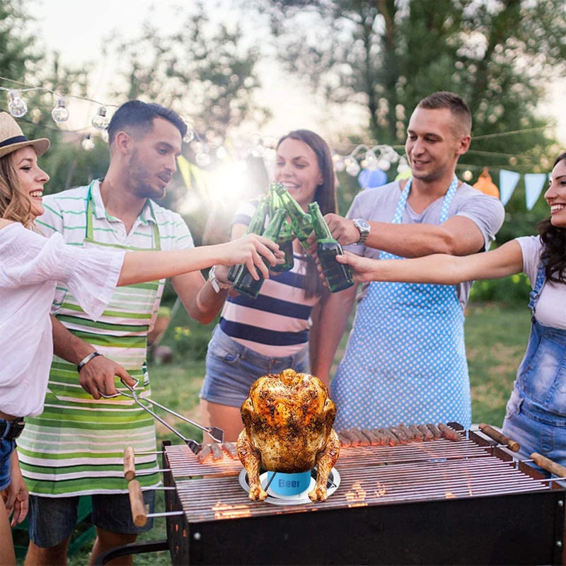 LMETJMA-estante para asar pollo con cuenco, lata de cerveza de acero al carbono, asador de pollo y pavo, parrilla para barbacoa, bandeja de soporte KC0229
