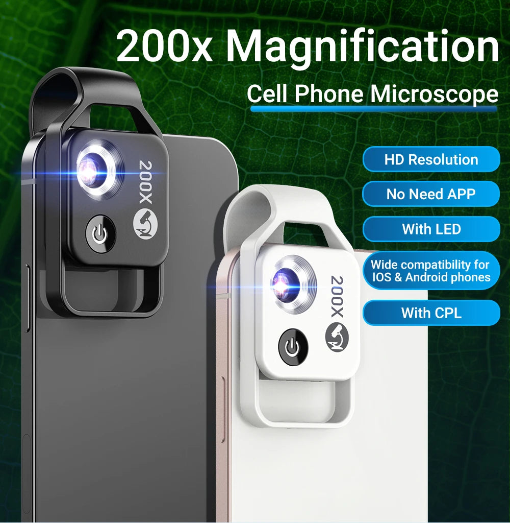 Lente Microscopio 200X APEXEL con Luz LED para Smartphones