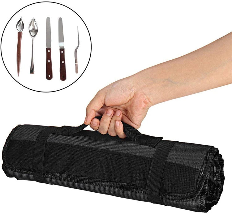LMETJMA Premium 22 ranuras bolsa para cuchillos de Chef tela Oxford bolsa enrollable para cuchillos portátil duradero bolsa de almacenamiento de cubiertos funda de transporte KC0318