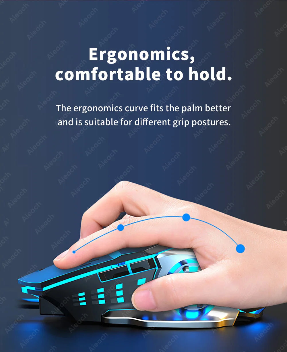 Ratón inalámbrico recargable para videojuegos, Mouse silencioso con Bluetooth, USB, mecánico, retroiluminación para deportes electrónicos, PC, Gamer