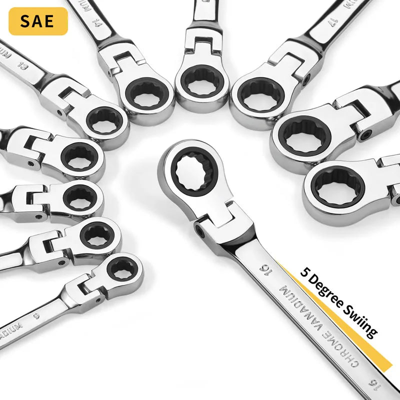 Llave de trinquete de cabeza pivotante Flexible, herramienta manual métrica de garaje para reparación de automóviles y hogares, 1 unidad