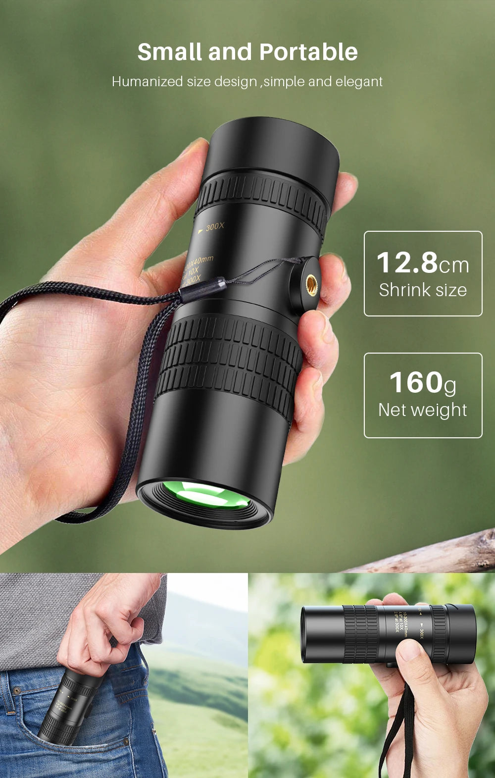 Monocular Telescopio APEXEL HD 10-300x40 con Soporte para Teléfono
