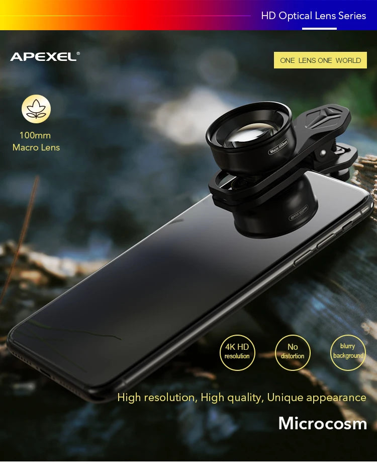 Lente Macro APEXEL 4K HD 100mm para Celular con Filtros CPL