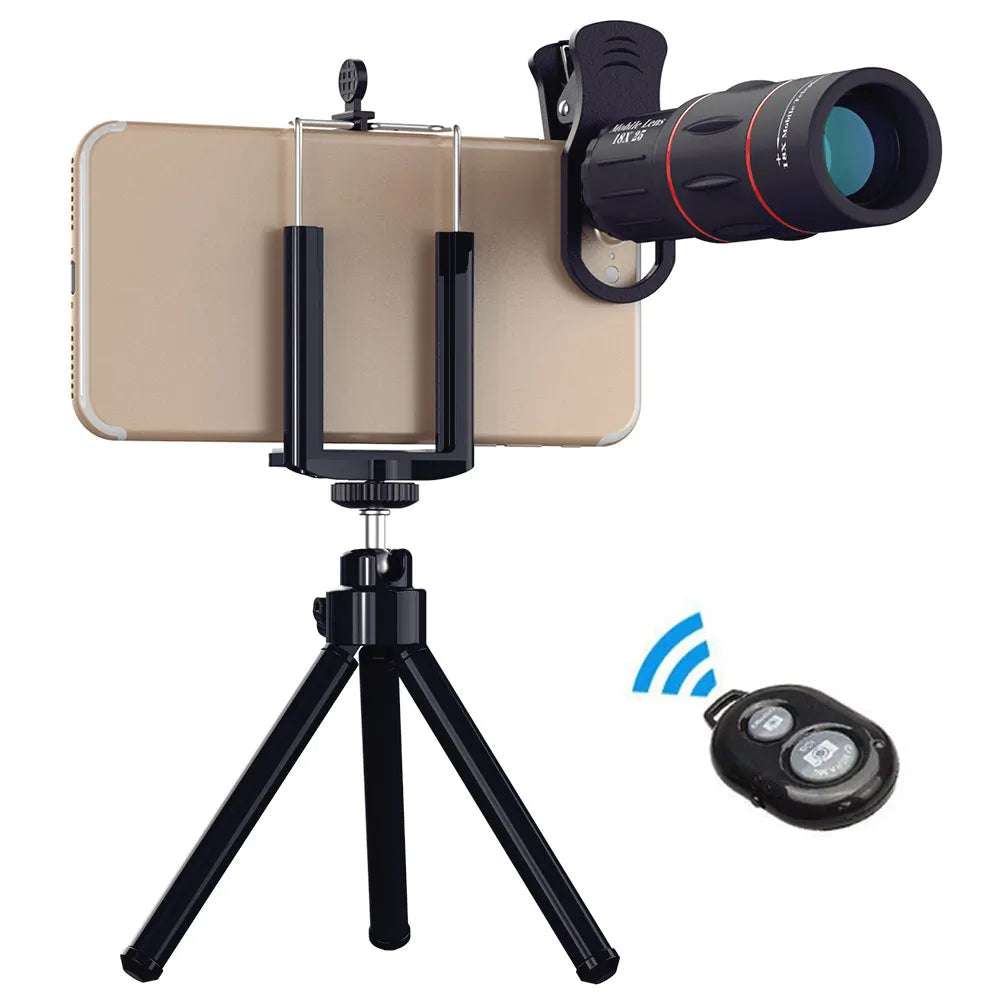 Lente Monocular 18X para Teléfono con Trípode Incluido