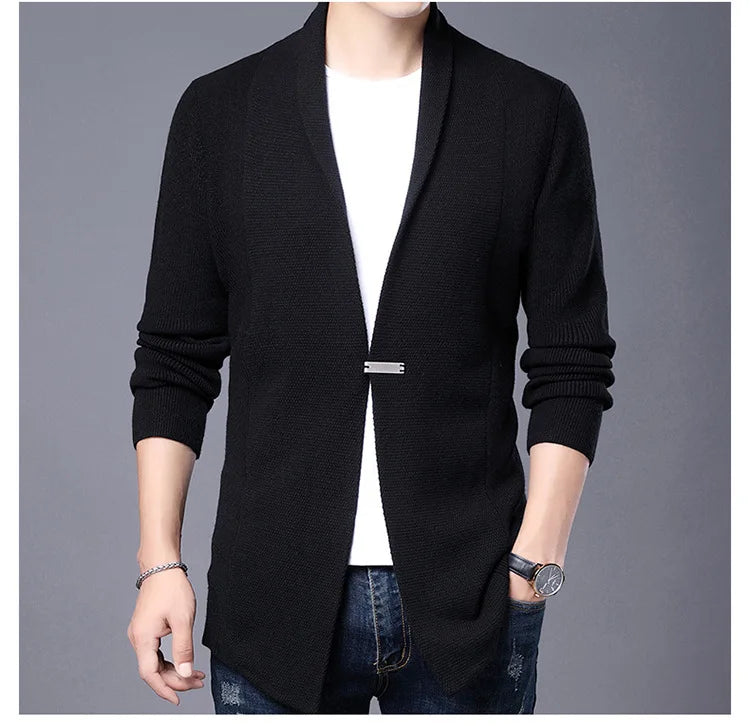 Cárdigan de punto ajustado de lana para hombre, ropa de calle de marca de alta calidad, suéter japonés, abrigos informales, chaqueta, ropa para hombre 2025