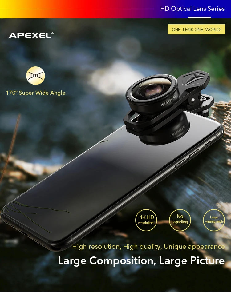 Lente Gran Angular 170° HD APEXEL para Teléfono Móvil y Smartphones