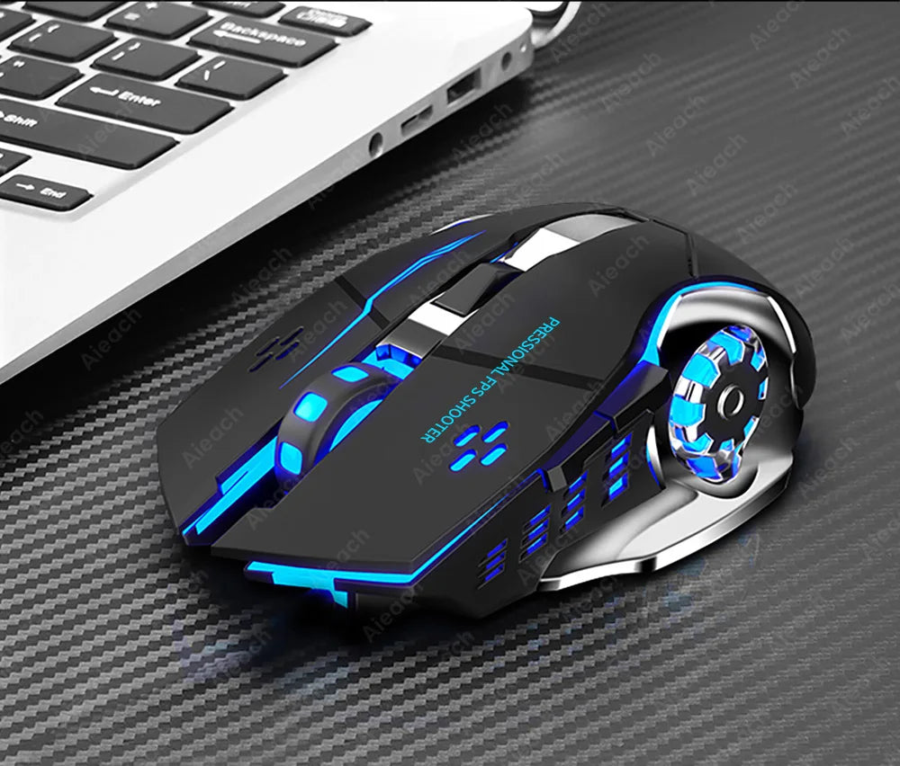 Ratón inalámbrico recargable para videojuegos, Mouse silencioso con Bluetooth, USB, mecánico, retroiluminación para deportes electrónicos, PC, Gamer
