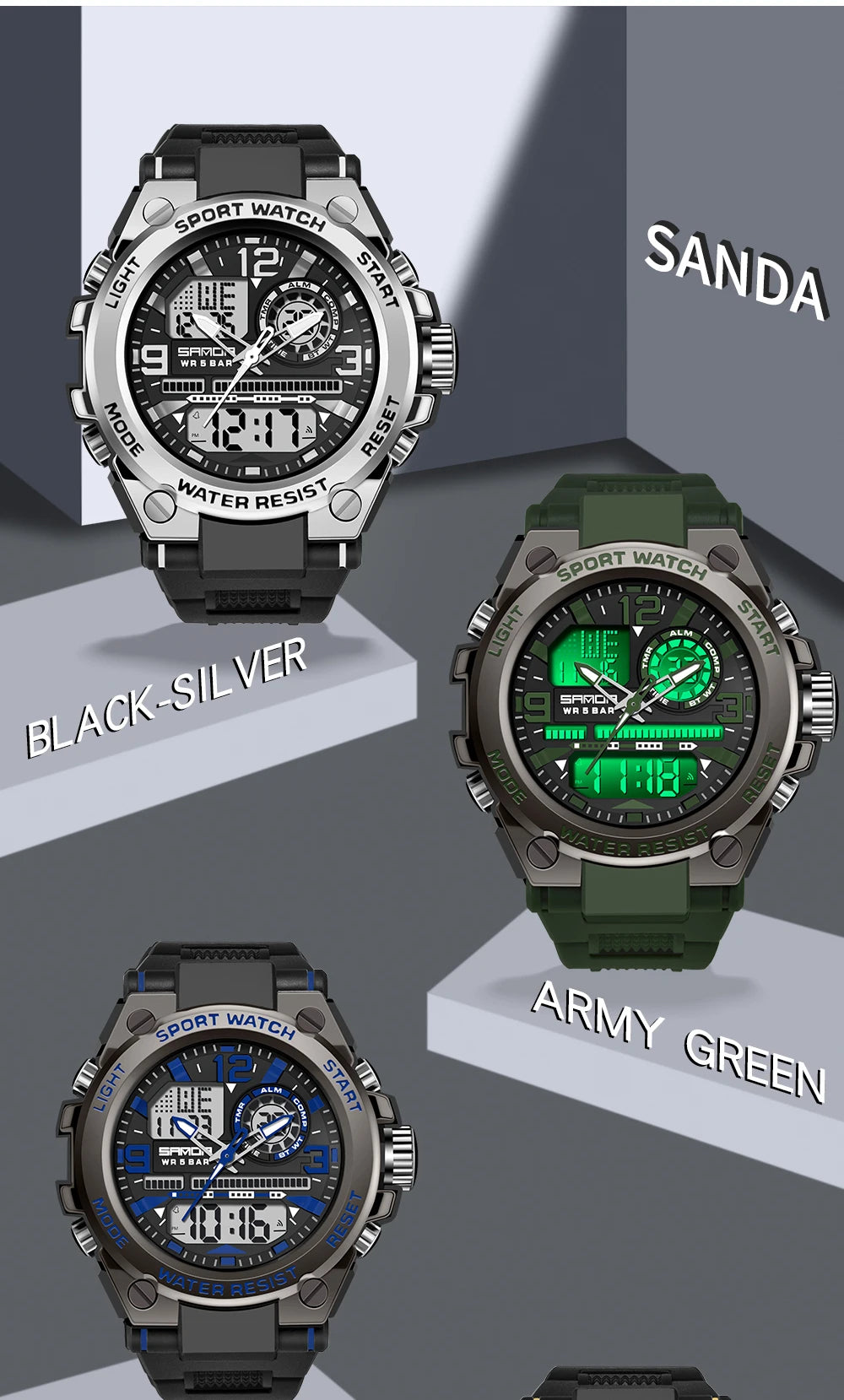 Reloj Militar SANDA Pantalla Dual LED Digital para Hombre