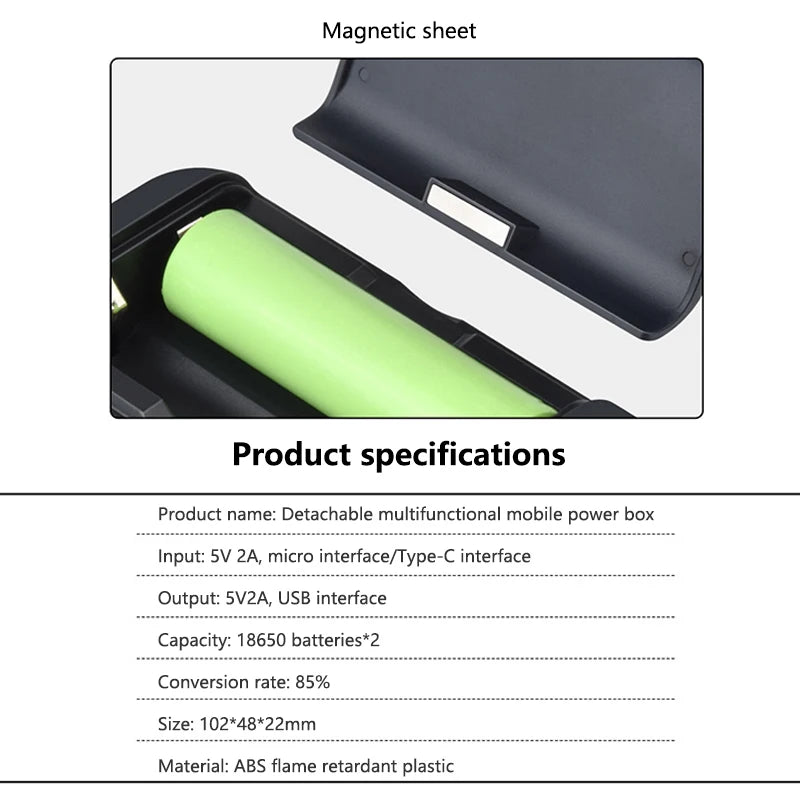 Carcasa power bank 2x18650 USB carga rápida 5V 2A sin soldadura