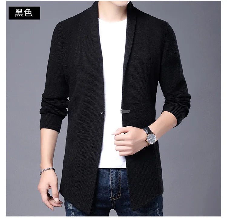 Cárdigan de punto ajustado de lana para hombre, ropa de calle de marca de alta calidad, suéter japonés, abrigos informales, chaqueta, ropa para hombre 2025