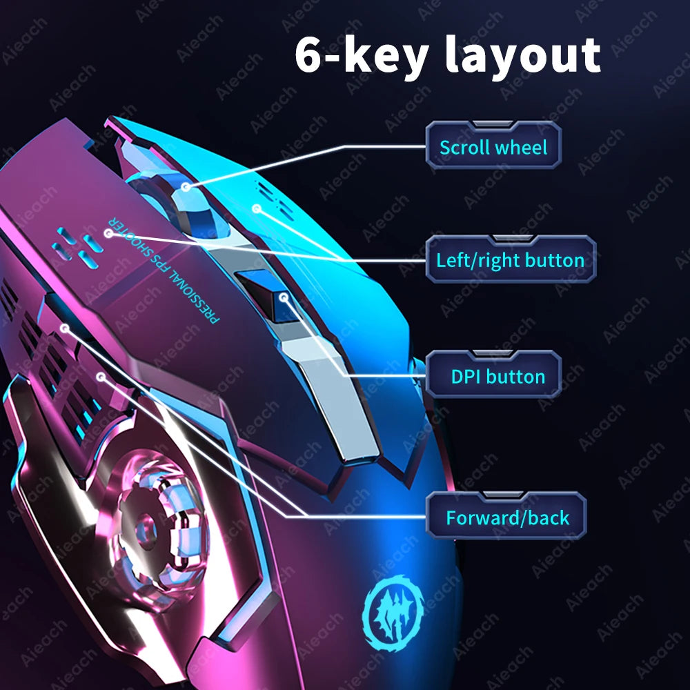 Ratón inalámbrico recargable para videojuegos, Mouse silencioso con Bluetooth, USB, mecánico, retroiluminación para deportes electrónicos, PC, Gamer