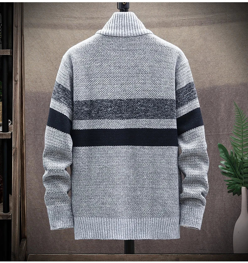 Cárdigan a Rayas con Cremallera para Hombre – Suéter de Punto Informal