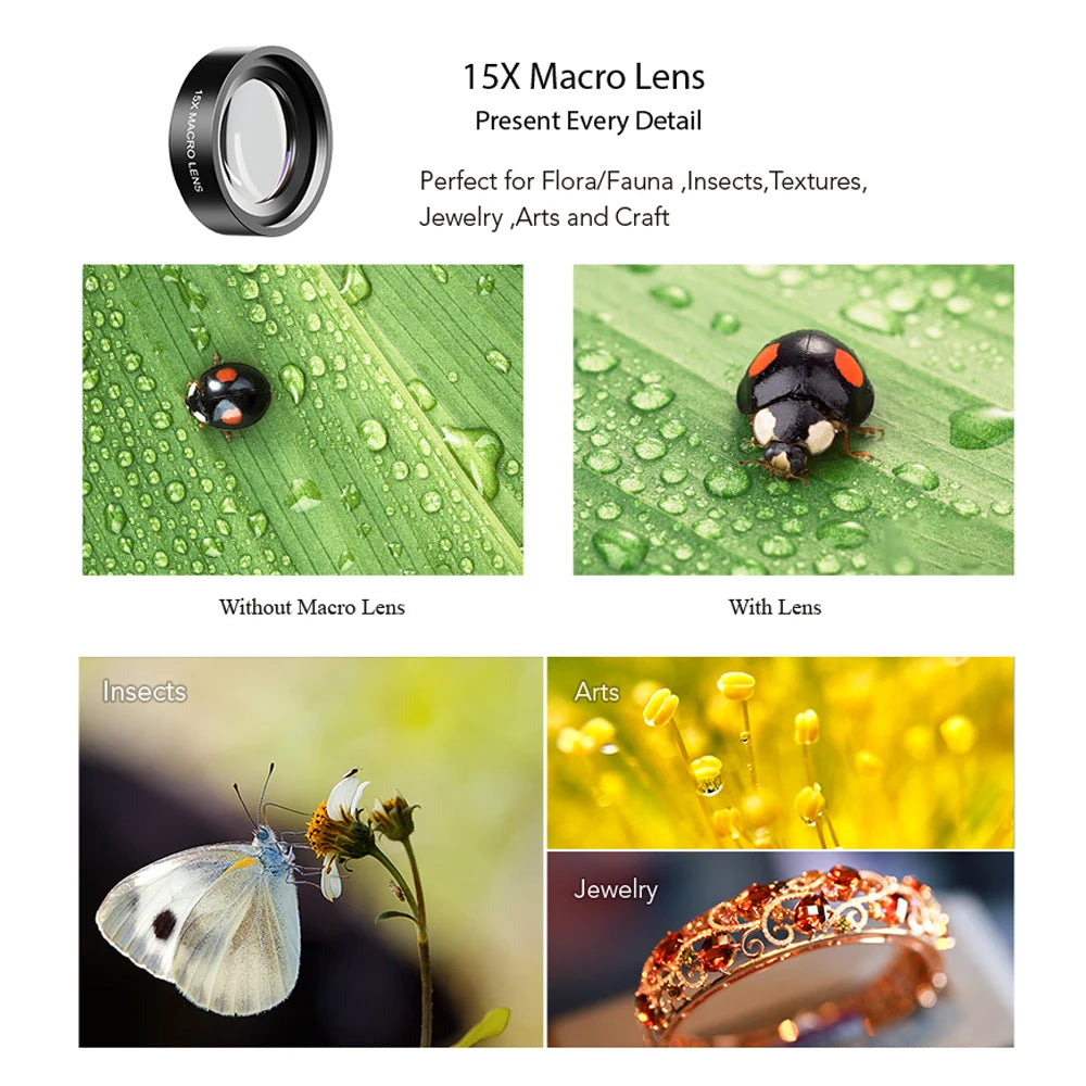 Kit 7 Lentes para Teléfono APEXEL con Filtros UV y CPL