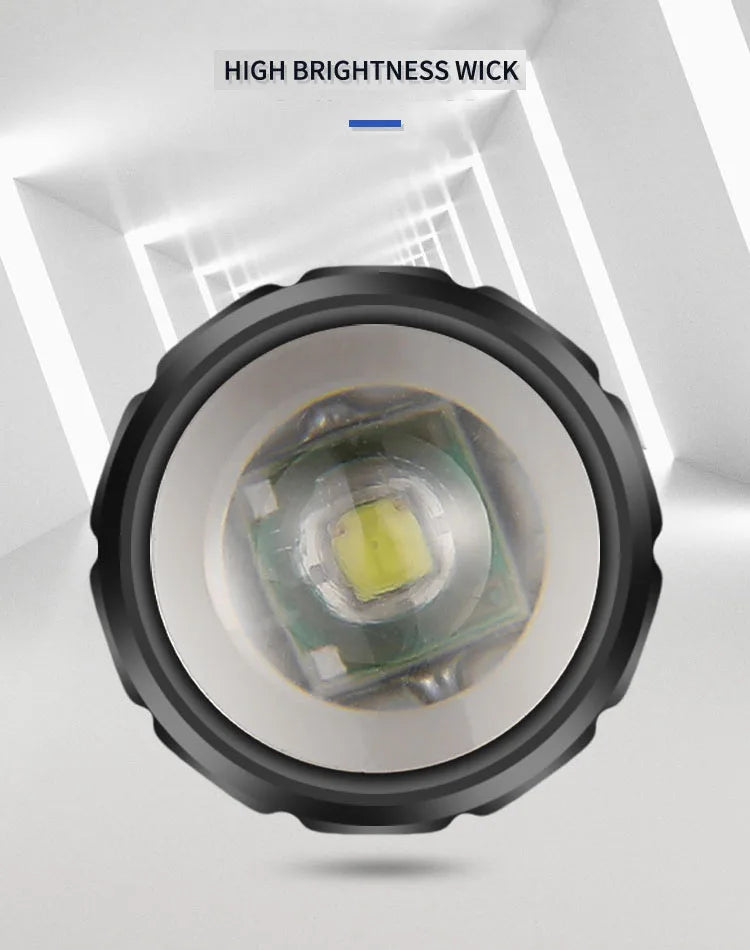 Linterna LED Recargable COB T6 con Zoom 3 Modos Impermeable