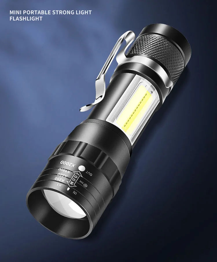 Linterna LED Recargable COB T6 con Zoom 3 Modos Impermeable