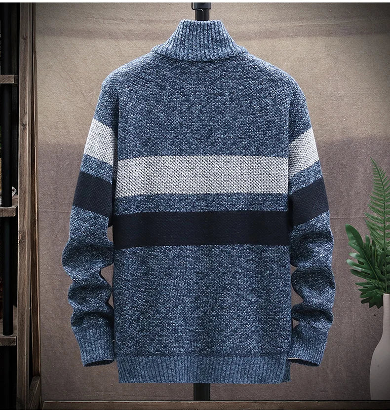 Cárdigan a Rayas con Cremallera para Hombre – Suéter de Punto Informal