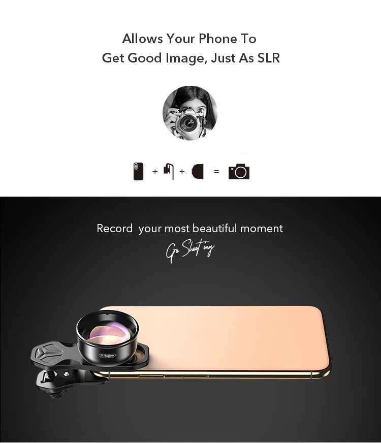 Lente Teleobjetivo APEXEL 2X con Filtros CPL y Estrella para Smartphones
