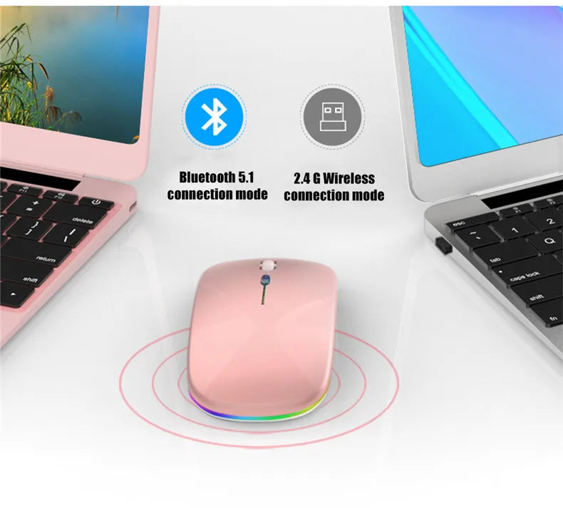 Ratón inalámbrico LED, recargable por USB, compatible con Bluetooth, RGB, silencioso, ergonómico, con retroiluminación, para ordenador portátil, PC y ipad