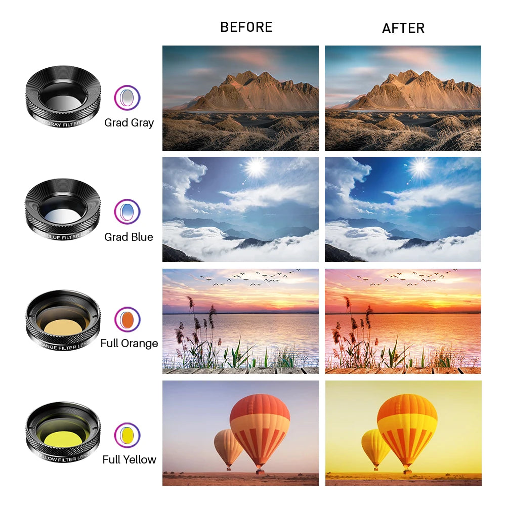 Kit de Lentes para Smartphone APEXEL 11 en 1 con Filtros