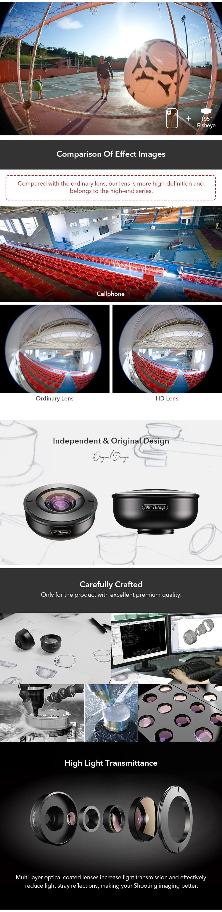 Lente Ojo de Pez APEXEL HD 195 Grados para iPhone y Smartphones Android