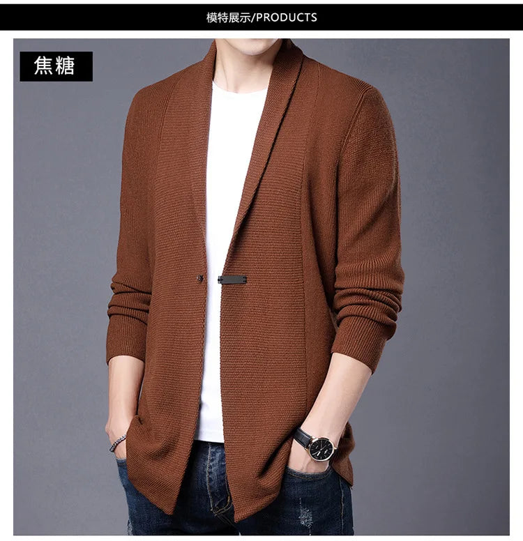 Cárdigan de punto ajustado de lana para hombre, ropa de calle de marca de alta calidad, suéter japonés, abrigos informales, chaqueta, ropa para hombre 2025