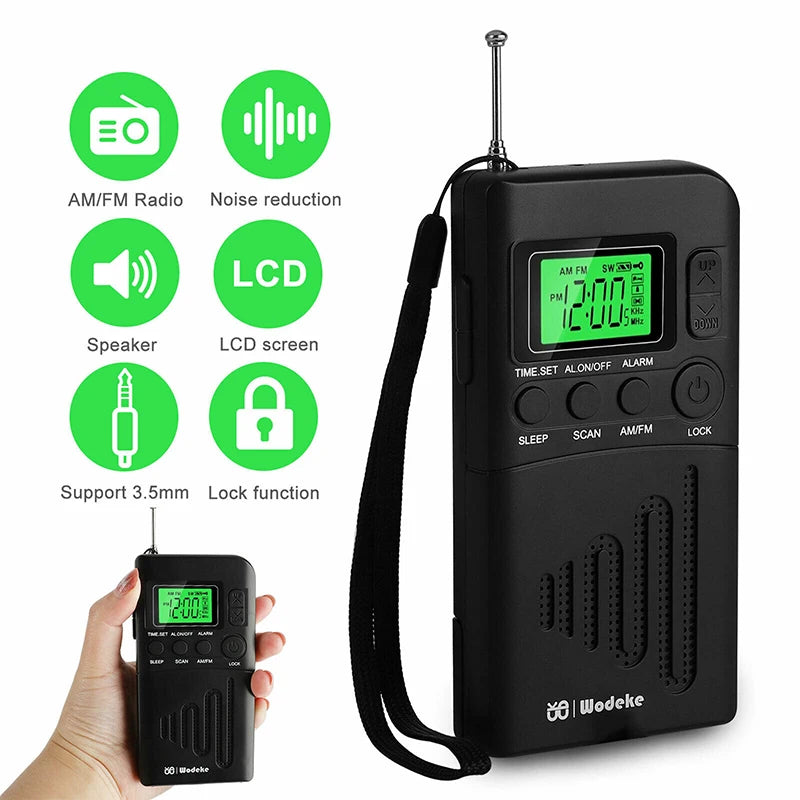 Mini Radio Portátil AM FM de Bolsillo con Altavoz y Despertador