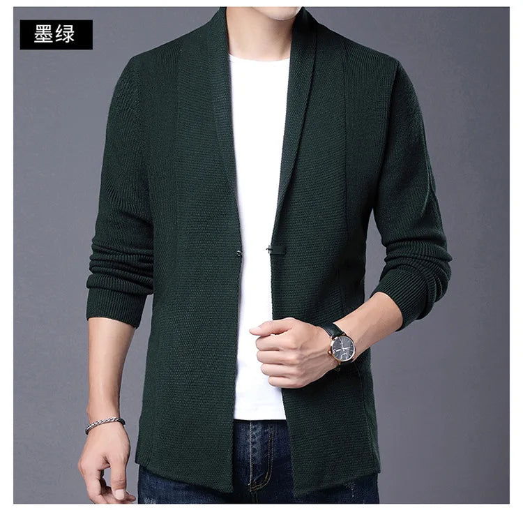 Cárdigan de punto ajustado de lana para hombre, ropa de calle de marca de alta calidad, suéter japonés, abrigos informales, chaqueta, ropa para hombre 2025