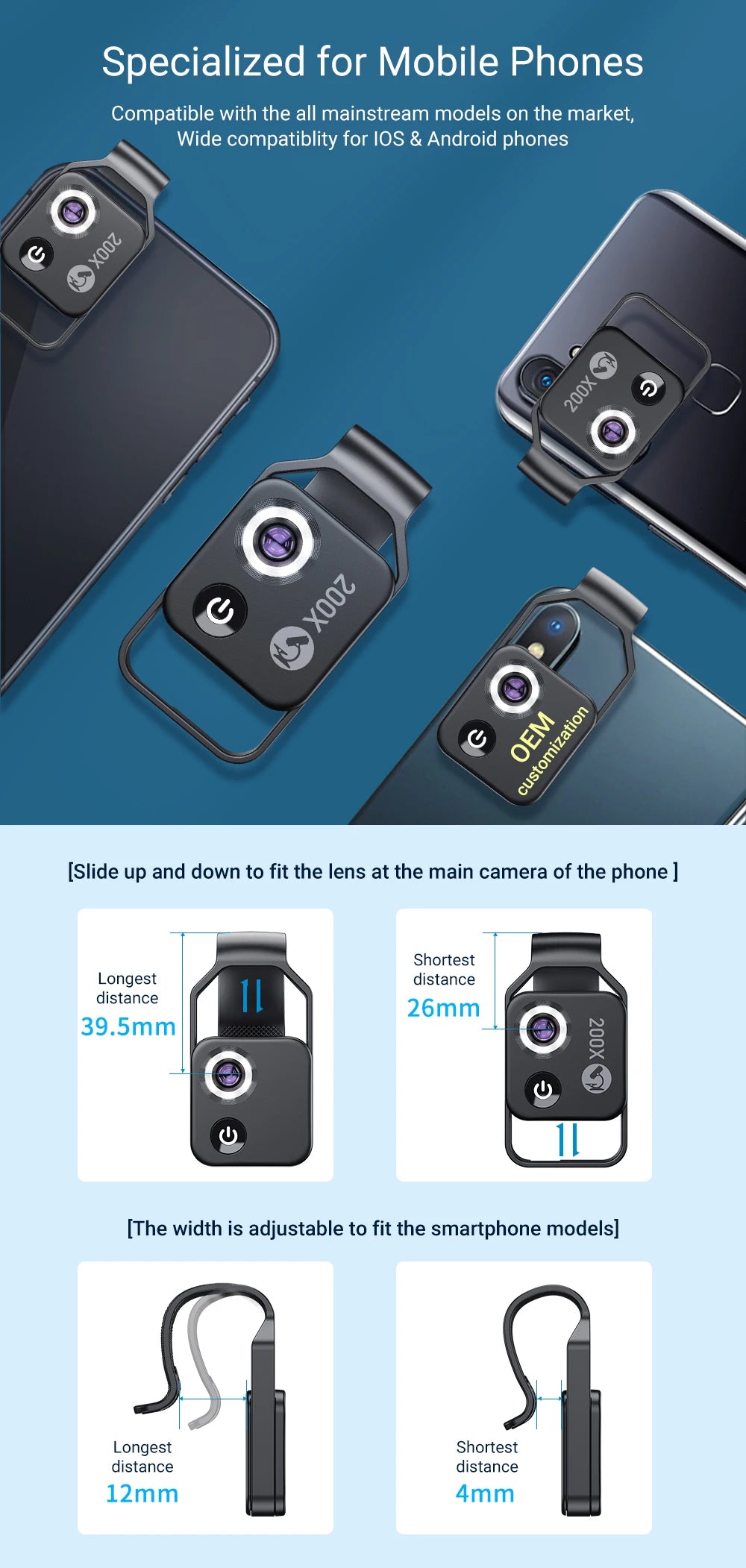 Lente Microscopio 200X APEXEL con Luz LED para Smartphones