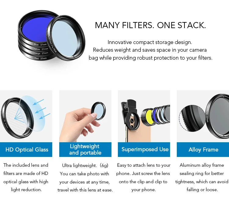 Kit 7 Lentes para Teléfono APEXEL con Filtros UV y CPL