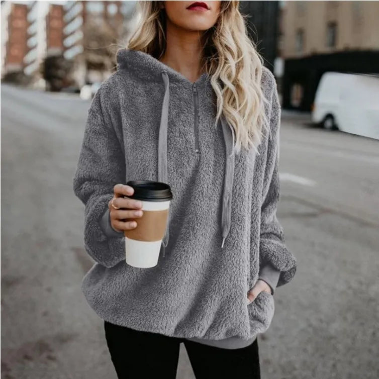 Suéter con capucha de manga larga para mujer, abrigo monocromático, tendencia de moda